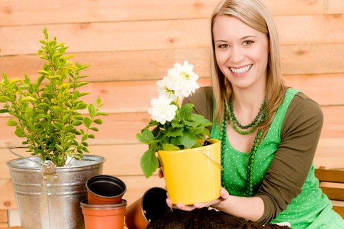 Garden clearance crew removing green waste in suburban street